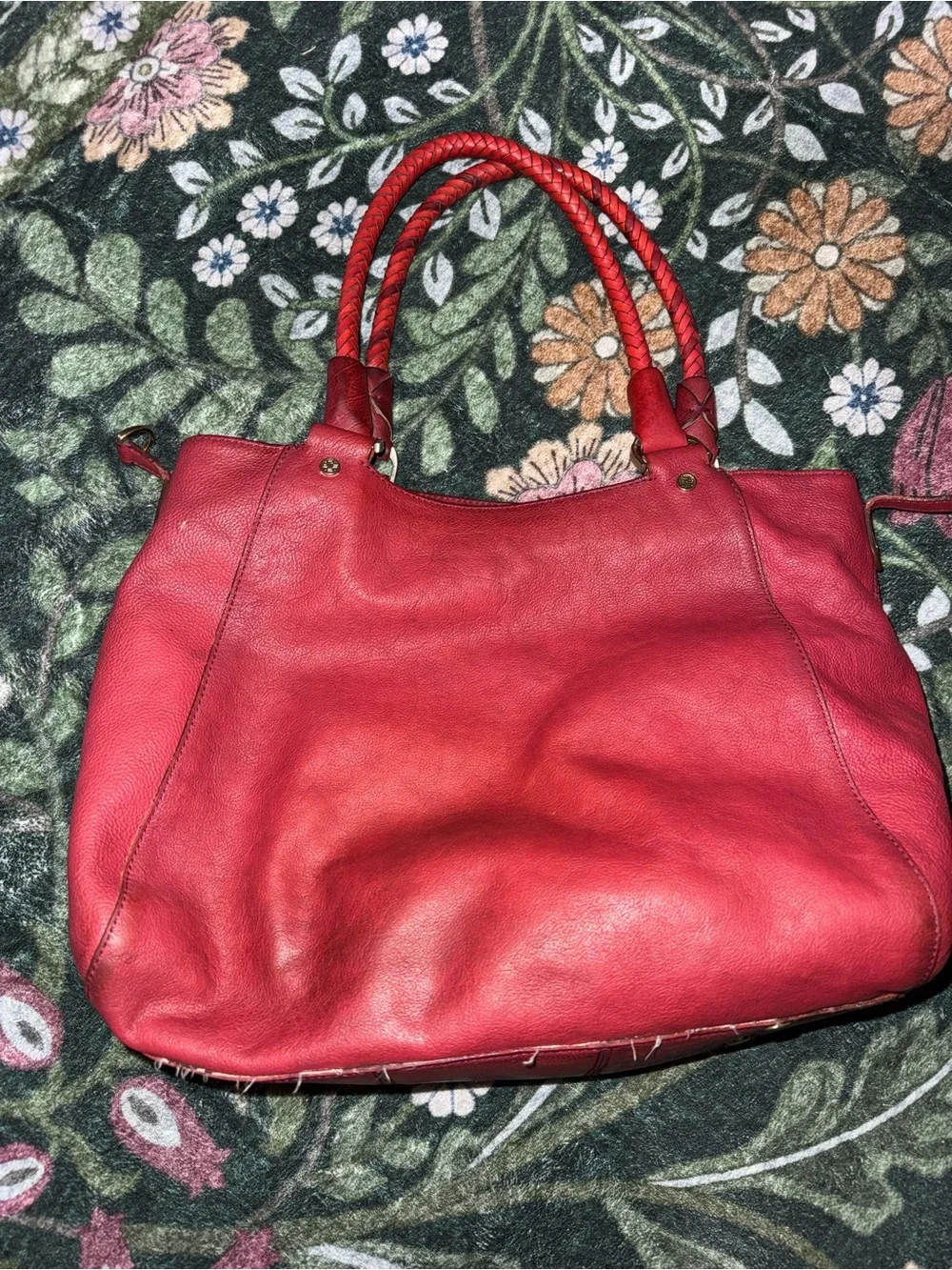 Cole Haan Red Leather Braided-Handle Satchel